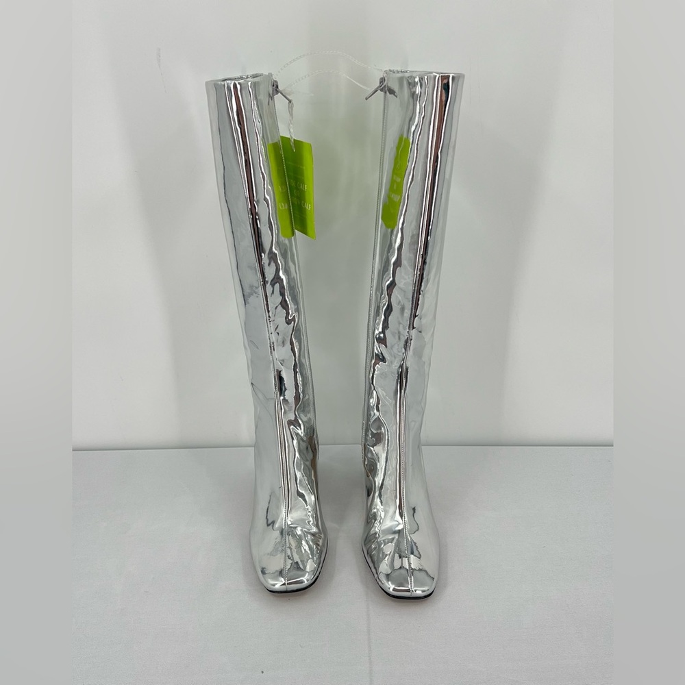 Silver Metallic chrome knee high boots festival concert boots 6 disco futuristic - Picture 3 of 16